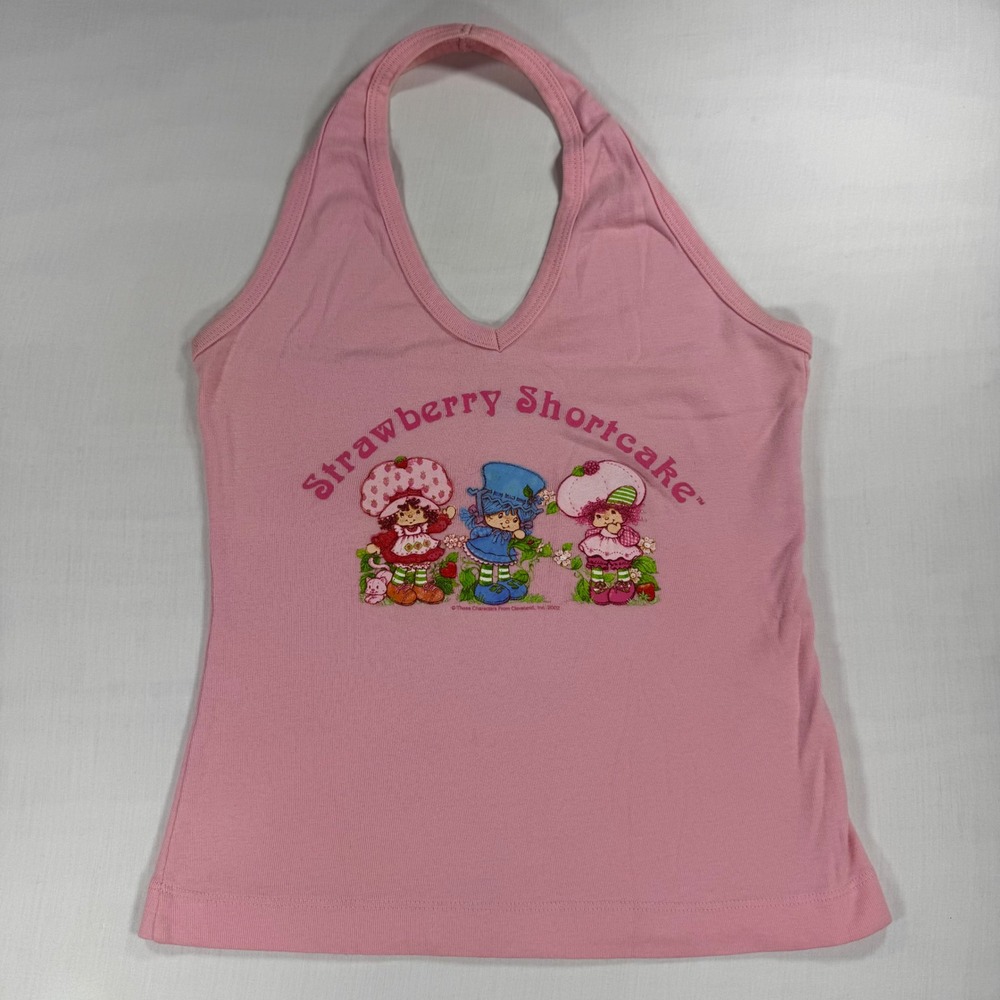 Vintage 2002 Strawberry Shortcake Halter Top Pink Y2K Wish Graphic Tank Small